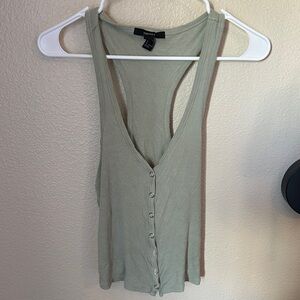 Forever 21 Sage Green Button-Front Tank Top